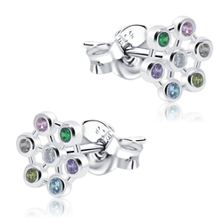 Colorful Circles With CZ Stone Silver Ear Stud STS-5320